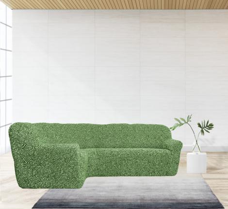 Чехол на 3-х местный угловой диван с оборкой Karteks "Классика" KAR 003-09, зелёный