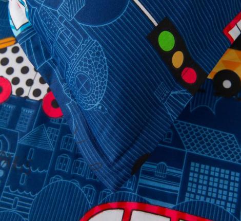 Постельное белье детское "Sofi de Marko" Трафик (синий) Сатин, 1,5 спальный