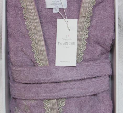 Халат женский махровый с вышивкой Maison D'or "SIDNEY" (фиолетовый), XL(50)-XXL(52)