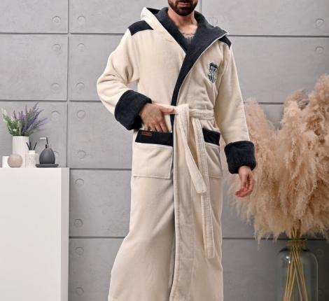 Халат мужской трига с капюшоном "AMBIELLA A-1130" кремовый, 2XL