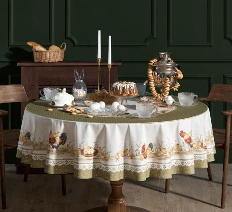 Скатерть круглая с пропиткой "ЗОЛОТАЯ КУРОЧКА", 185 см