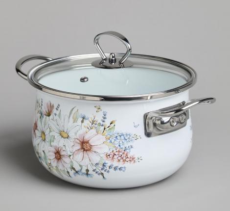 Набор эмалированных кастрюль с крышкой "ДВОРЦОВЫЙ ПАРК", на 6 предметов