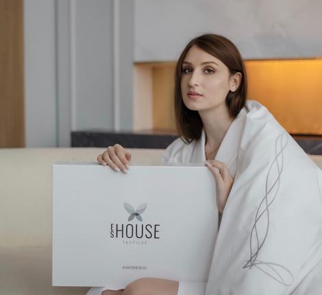 Постельное бельё "ES House" ELLE WAVE (белый/серый) Сатин ДеЛюкс, Евро-макси