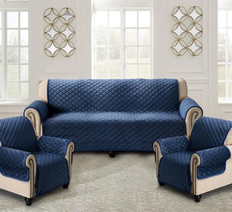 Комплект накидок &quot;Karteks&quot; на диван 180х210 и два кресла 180х70 с подлокотниками 50х70(6шт) Ромбы, синий