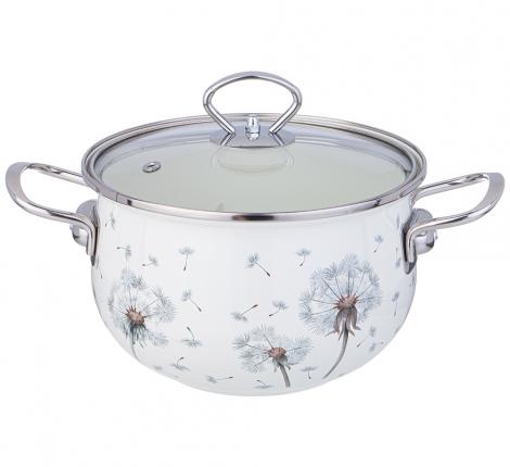 Кастрюля эмалированная со стеклянной крышкой "DANDELION", 2,8 л