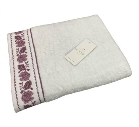Полотенце махровое Maison D'or "ROSANNA" 85х150, белый/фиолетовый
