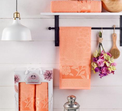 Комплект махровых полотенец "TWO DOLPHINS" (50x90/70х140) 2 шт.ERIN, персиковый