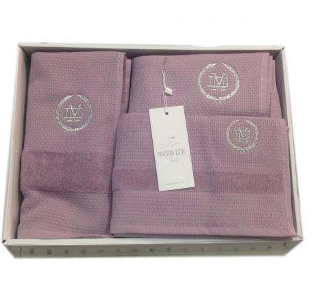 Комплект полотенец с вышивкой 30x50-50x100-70x140 Maison D'or &quot;BONNI&quot;, фиолетовый