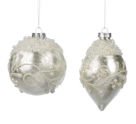 Стеклянный шар с жемчужинами 2 шт. "GOODWILL" (белый),  диаметр 11,5 см