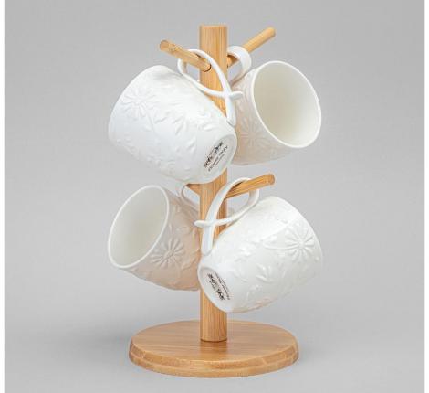 Набор кружек на деревянной подставке 4 шт. "FLOWERS STORY", 275 мл