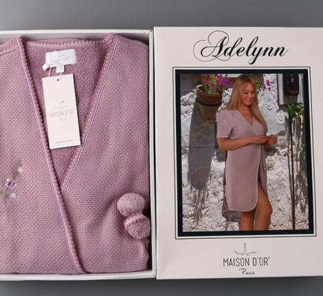 Халат женский махровый с вышивкой Maison D'or "ADELYNN" (фиолетовый), M(46)/L(48)