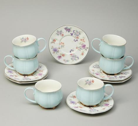 Чайный набор "ВРЕМЕНА ГОДА" 42-565 на 6 персон, 12 предметов (250 мл), голубой