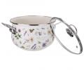 Кастрюля эмалированная со стеклянной крышкой "FLOWER STORY", 3,8 л