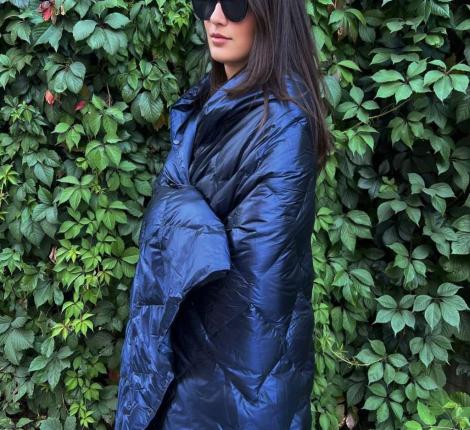 Дорожный плед-пончо пуховый "Travel Cape Plaid Grass" NAVY, 130х170