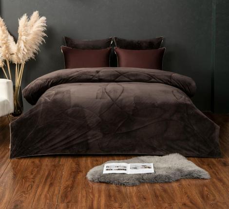 Постельное белье с одеялом "Kazanov.A." Майли (трюфель капучино) Велюр/Egypt Cotton,  Евро
