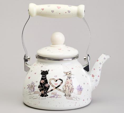 Чайник эмалированный со съёмным фильтром "LAVANDER CATS", 1,1 л