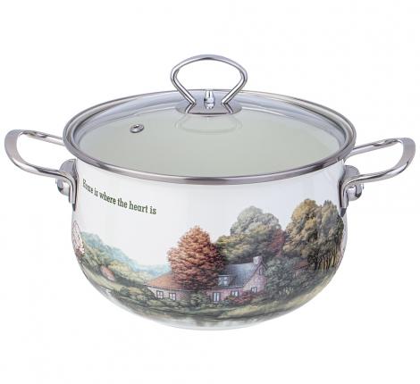 Кастрюля эмалированная со стеклянной крышкой "FAMILY HOUSE", 3,8 л
