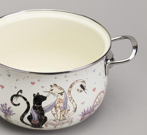 Кастрюля эмалированная со стеклянной крышкой "LAVANDER CATS", 3,8 л