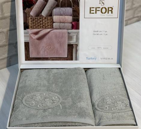 Набор махровых полотенец EFOR &quot;MOTIF GUPUR&quot; (50*90,70*140), серо-зеленый