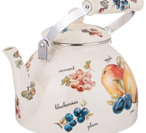 Чайник эмалированный со свистком "ФРУКТЫ", 4,0 л