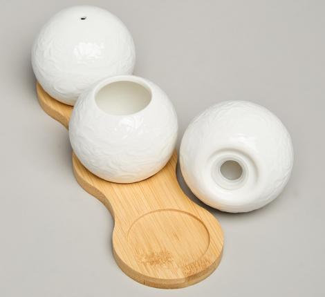 Набор для специй "MUSE", 3 предмета, на деревянной подставке 20*6*6 см