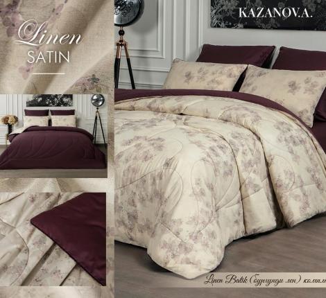 Постельное бельё с одеялом "Kazanov.A." Linen Batik (бургунди лен) Сатин, Евро