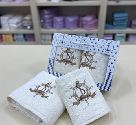 Набор махровых полотенец AMBIELLA "ЯКОРЬ" 50х90+70х140, кремовый