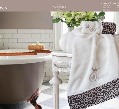 Комплект махровых полотенец 30x50-50x100-70x140 Maison D'or "QUEEN", крем/серый