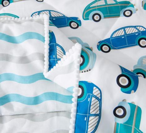 Постельное белье с одеялом детское "Sofi de Marko" Авто Чайка (белый) Сатин, 1,5 спальный