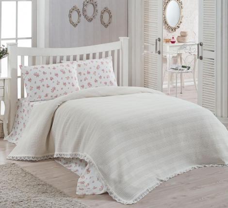 Покрывало вафельное с гипюром "DO&CO" 220x240 PETEK, кремовый