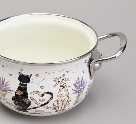 Кастрюля эмалированная со стеклянной крышкой "LAVANDER CATS", 1,5 л