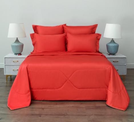 Постельное белье с одеялом "Sofi de Marko" Premium Mako (коралловый красный) Сатин ДеЛюкс, Евро
