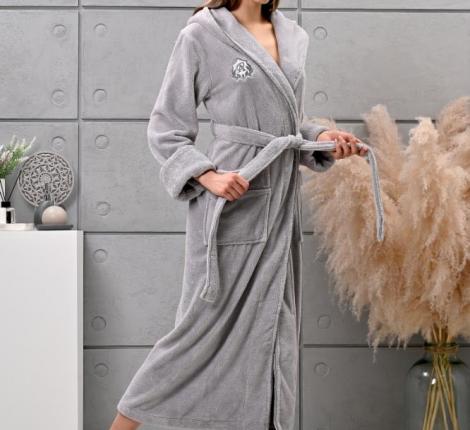 Халат женский трига с капюшоном "AMBIELLA A-1215" серый, 2XL