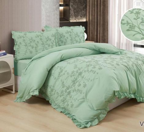 Постельное бельё c одеялом EFOR SATEN с вышивкой "ЦВЕТЫ" (ментоловый), Евро