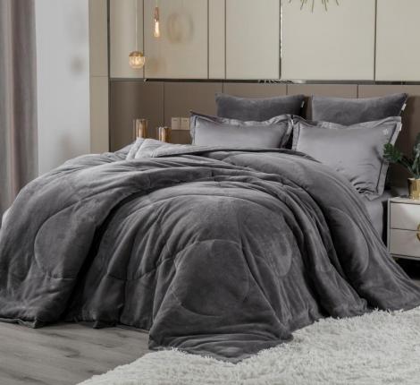 Постельное белье с одеялом "Kazanov.A." Lindor Fluffy (графит) Велюр/Egyptian Cotton, Семейный