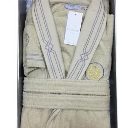 Халат мужской махровый Maison D'or "ELEGANZE MARINE" бежевый, 5XL(58)/6XL(60)