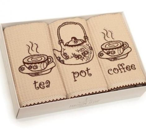 Комплект кухонных полотенец со стразами Maison D'or "WAFER TERRY" 40х70-4шт, бежевый